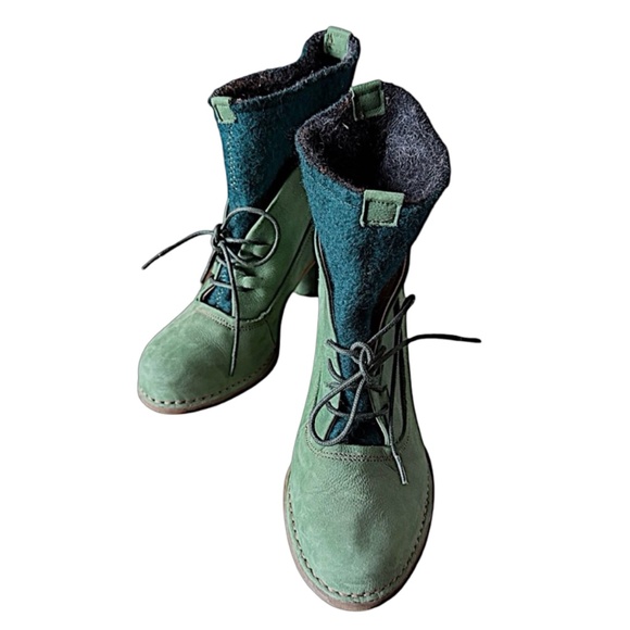 EL NATURALISTA Women’s Suede Leather Boots Size 7US Green Felt Up Block Heel - Picture 3 of 10